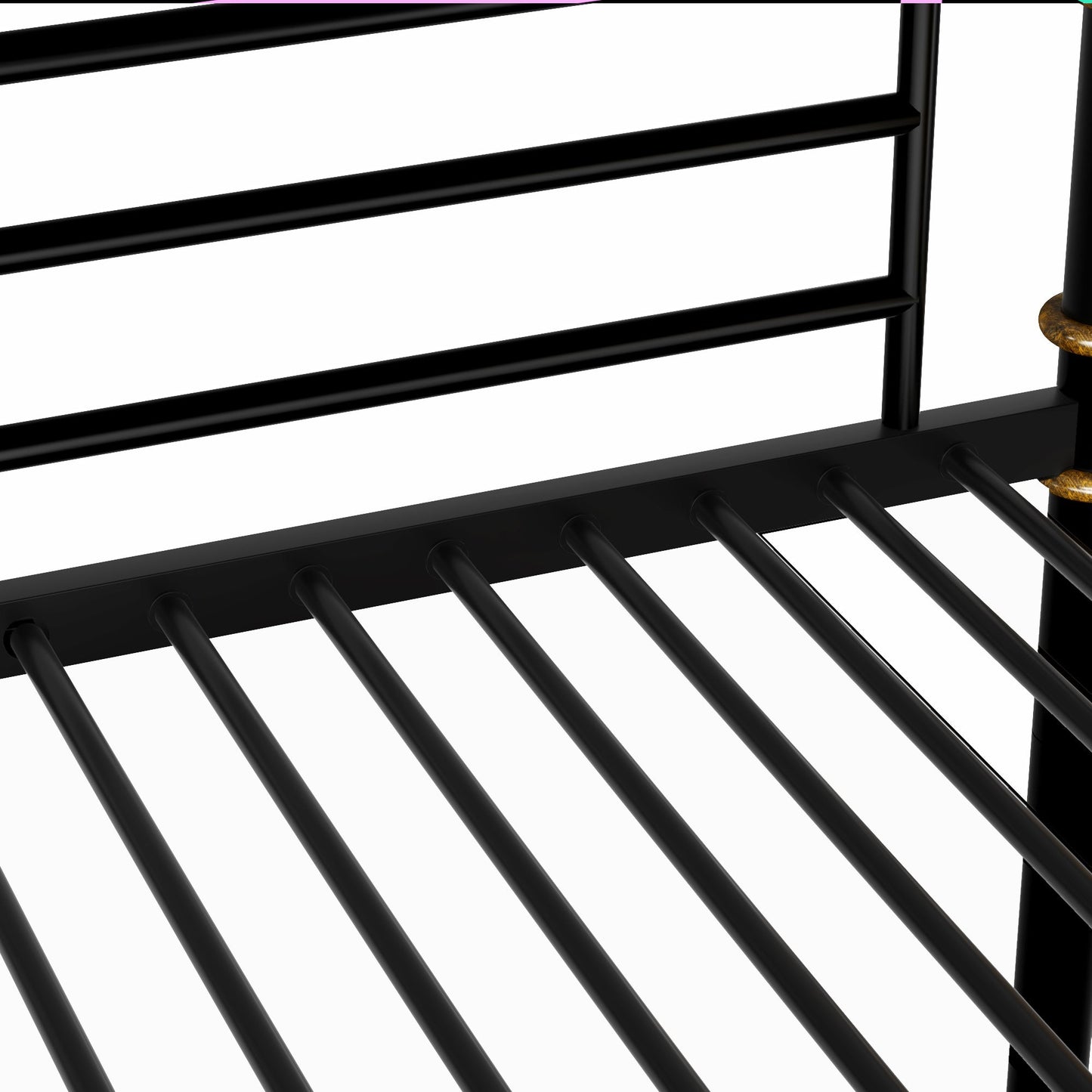 IronLoft™ – Twin XL Over Twin XL Metal Bunk Bed with Rustic Wood
