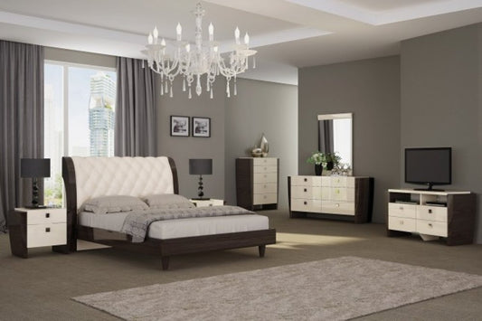 FyxenDesigns™  Four Piece Beige Solid Wood Bedroom Set With Mirror