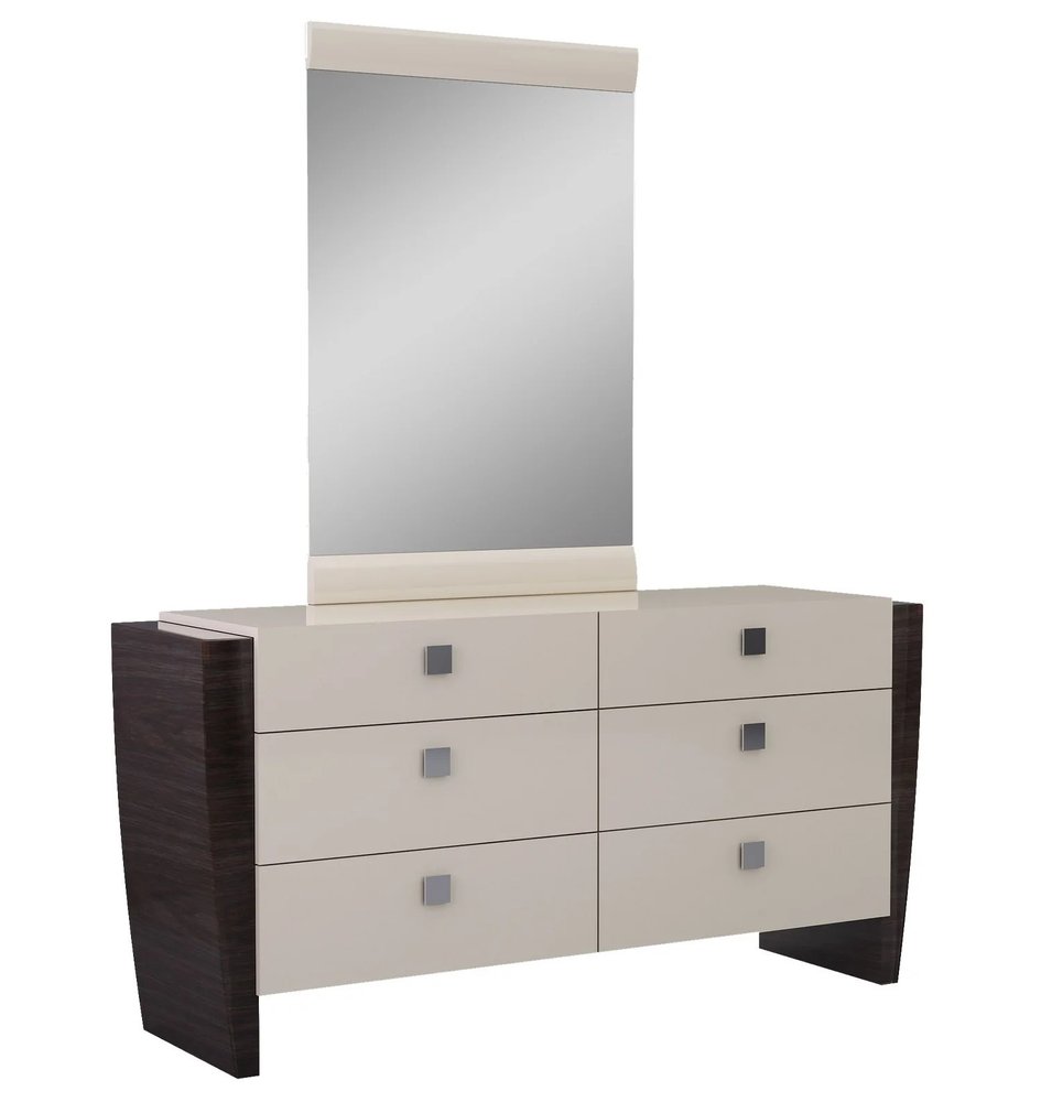 FyxenDesigns™  Four Piece Beige Solid Wood Bedroom Set With Mirror