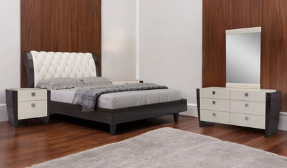 FyxenDesigns™  Four Piece Beige Solid Wood Bedroom Set With Mirror