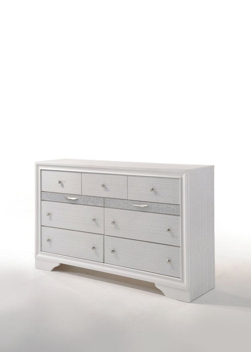 White Manufactured Wood Nine Drawer Triple Dresser