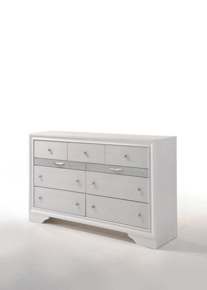 White Manufactured Wood Nine Drawer Triple Dresser