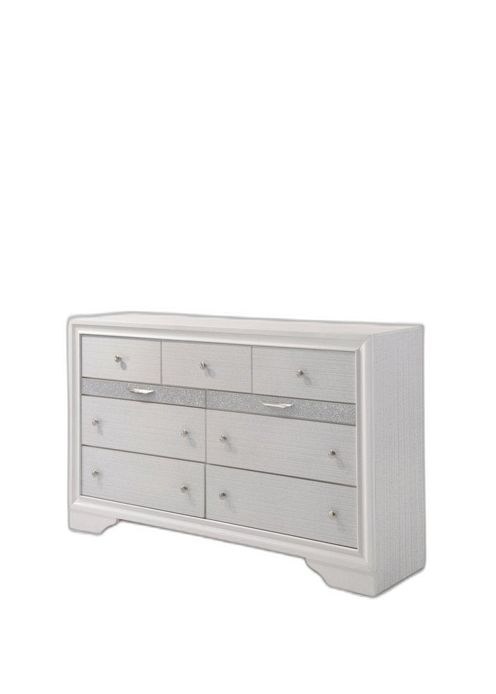 White Manufactured Wood Nine Drawer Triple Dresser
