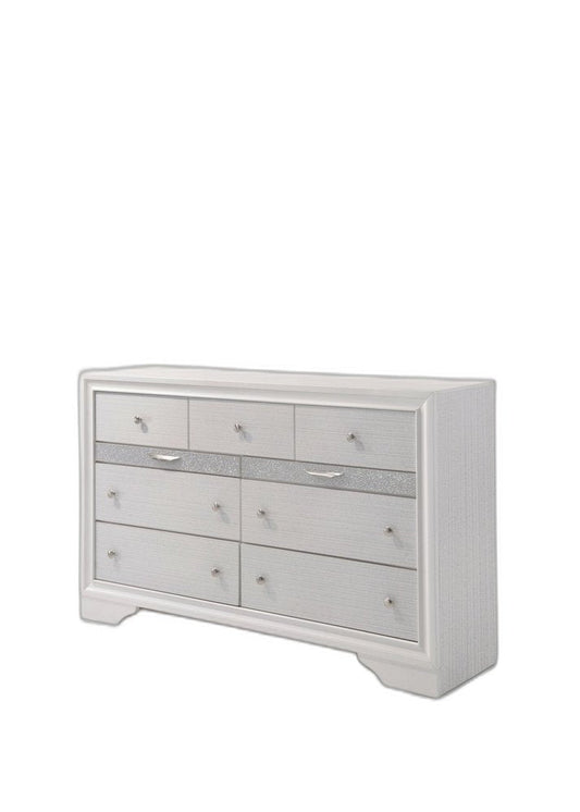 White Manufactured Wood Nine Drawer Triple Dresser