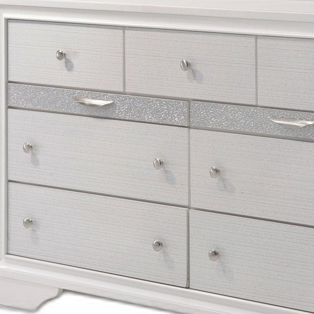 White Manufactured Wood Nine Drawer Triple Dresser